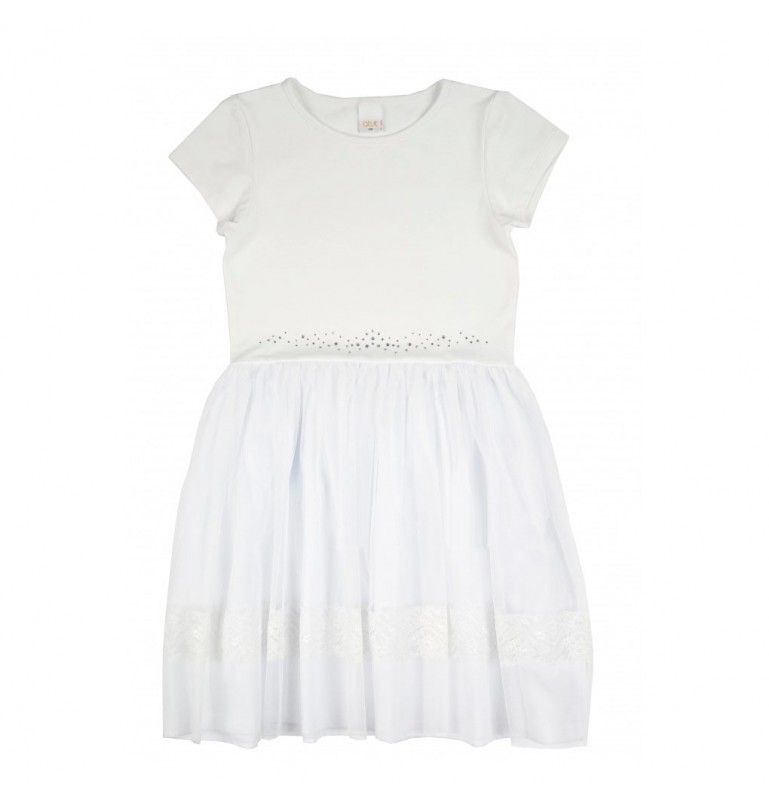 Sukienka z krótkim rękawem biała Atut modna nowa kolekcja modnych sukienek dziewczęcych