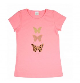 Bluzka dziewczęca krótki rękaw ATUT w motylki naturalna bluzka produkt polski odzież Polska