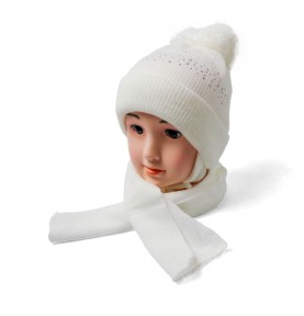 Dziewczęca czaka komplet zimowy biała z akrylu z wełny czapki dla niemowląt odzież dla niemowląt
