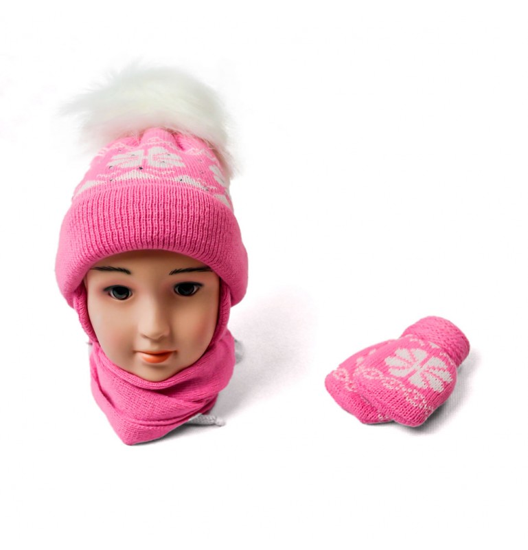 Czapka komplet dziewczęcy zimowy szalik czapka rękawiczki ciepły PROMAN